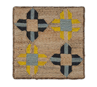 Mustard Yellow, Slate Blue & Black Accents Texture Abaca Weave Handwoven Rug