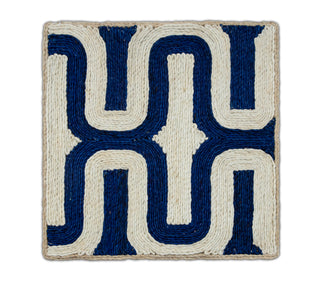 Ivory and Navy Blue Texture Abaca Weave Handwoven Rug