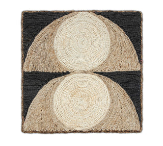 Beige, Ivory & Black Double Dome Pattern Texture Abaca Weave Handwoven Rug