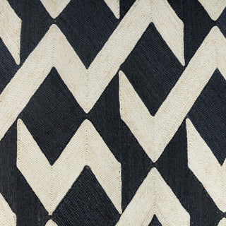 ABACA CARPETS Black & Ivory Interlocking Geometric Pattern Rug