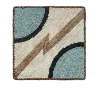 Ivory, Sage Blue, Black & Natural Beige Texture Abaca Weave Handwoven Rug
