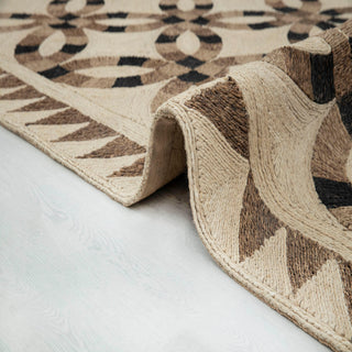 Abaca Geometric Interlocking Circles Rug – Natural Beige & Brown