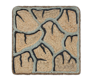 Beige, Sage Blue & Charcoal Texture Abaca Weave Handwoven Rug
