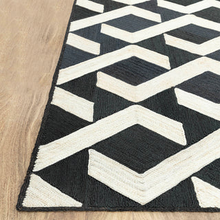 ABACA CARPETS Black & Ivory Interlocking Geometric Pattern Rug